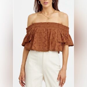 Greylin Women's Alecia Off-Shoulder Brown Blouse Size M